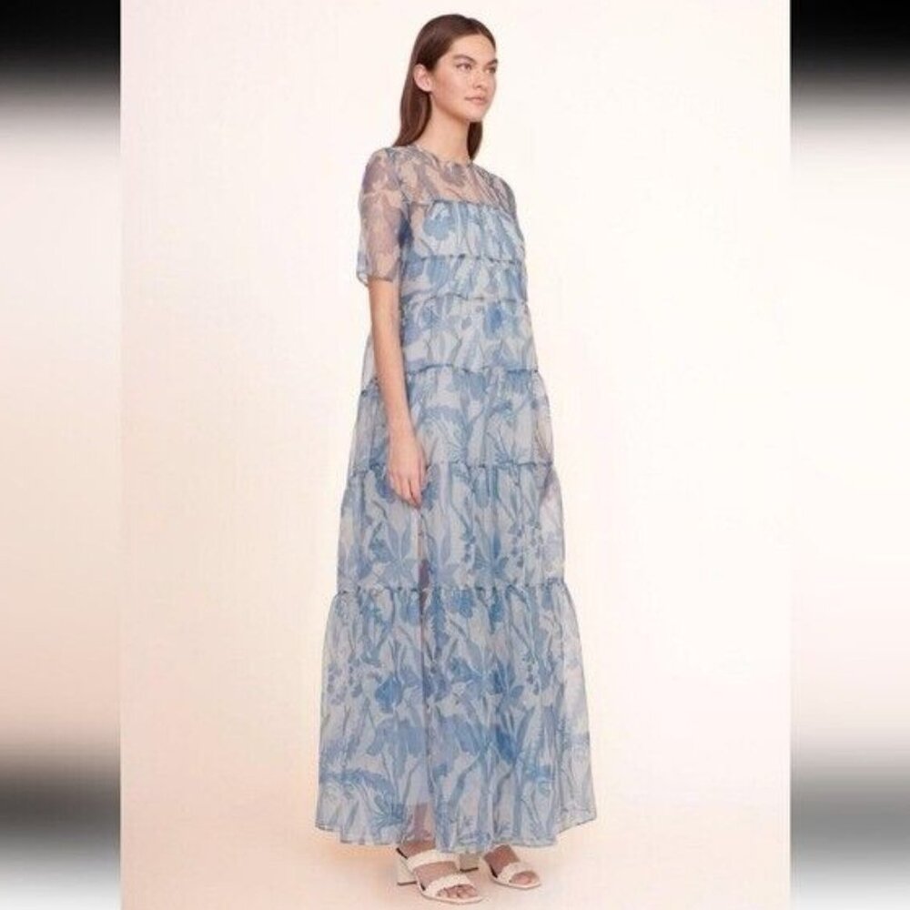 Staud Hyacinth Organza Dress in Sky Wildflowers